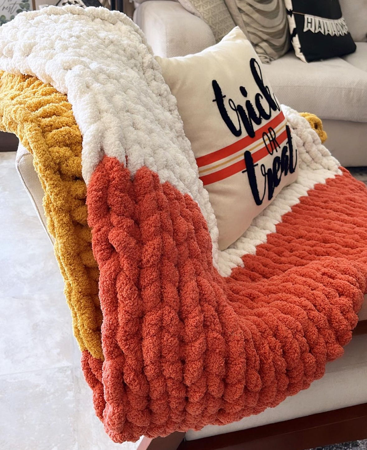 Candy Corn Chunky Knit Blanket.