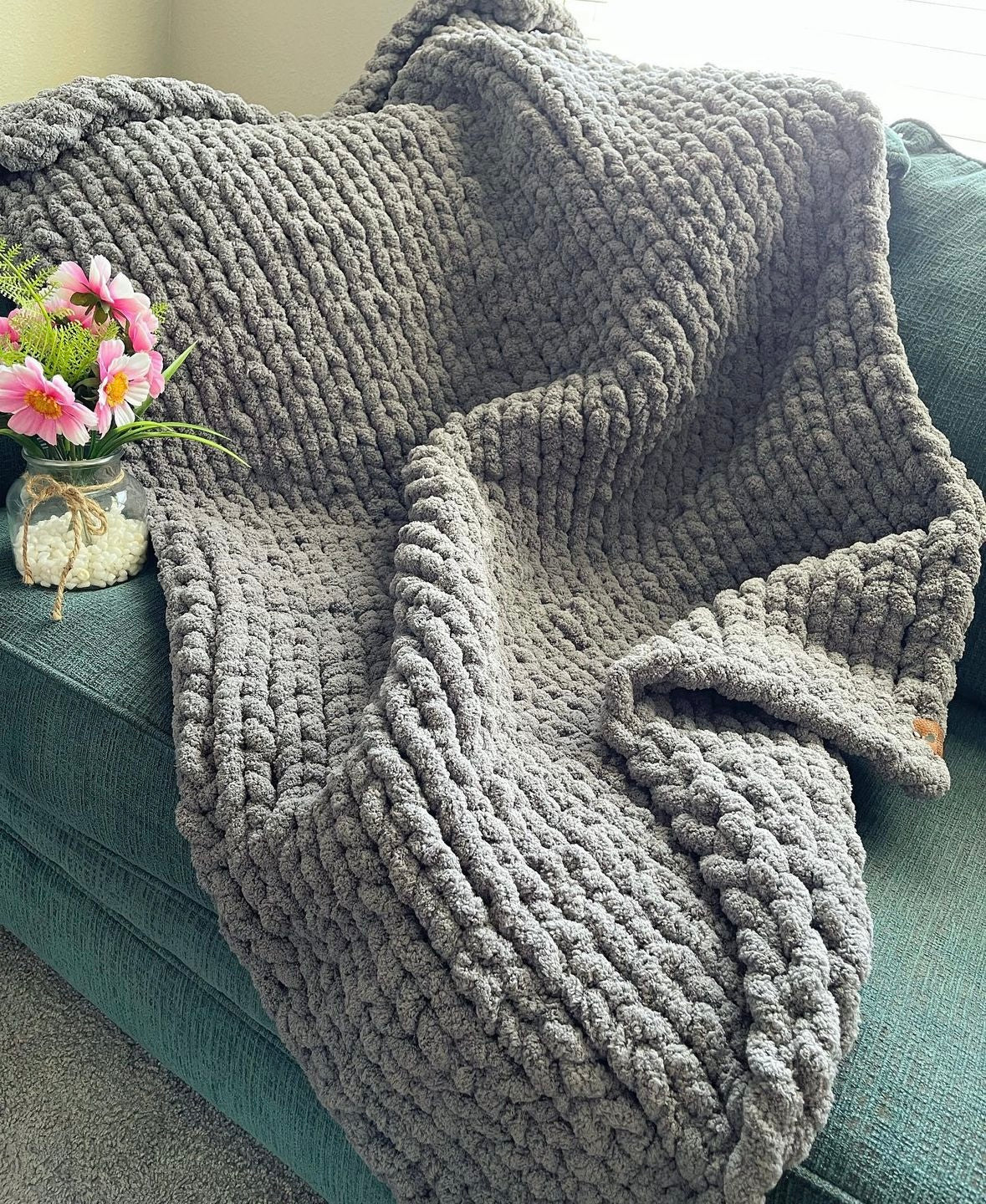 Gray Chunky Knit Blanket.