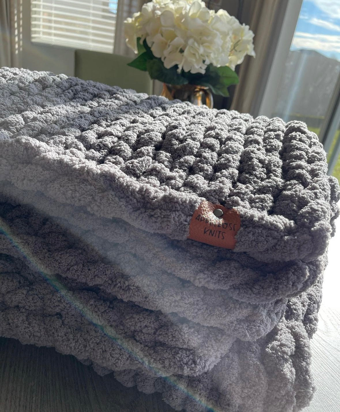 Gray Chunky Knit Blanket.