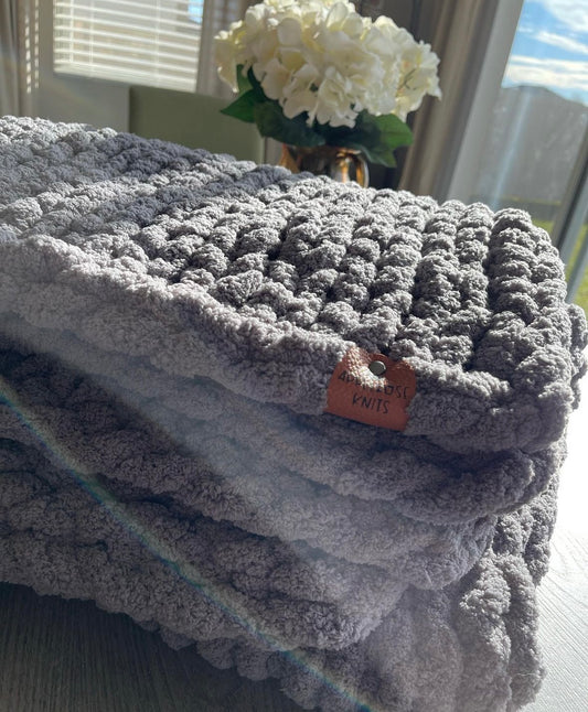 Gray Chunky Knit Blanket.