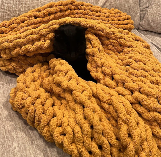 Mustard Chunky Knit Blanket.