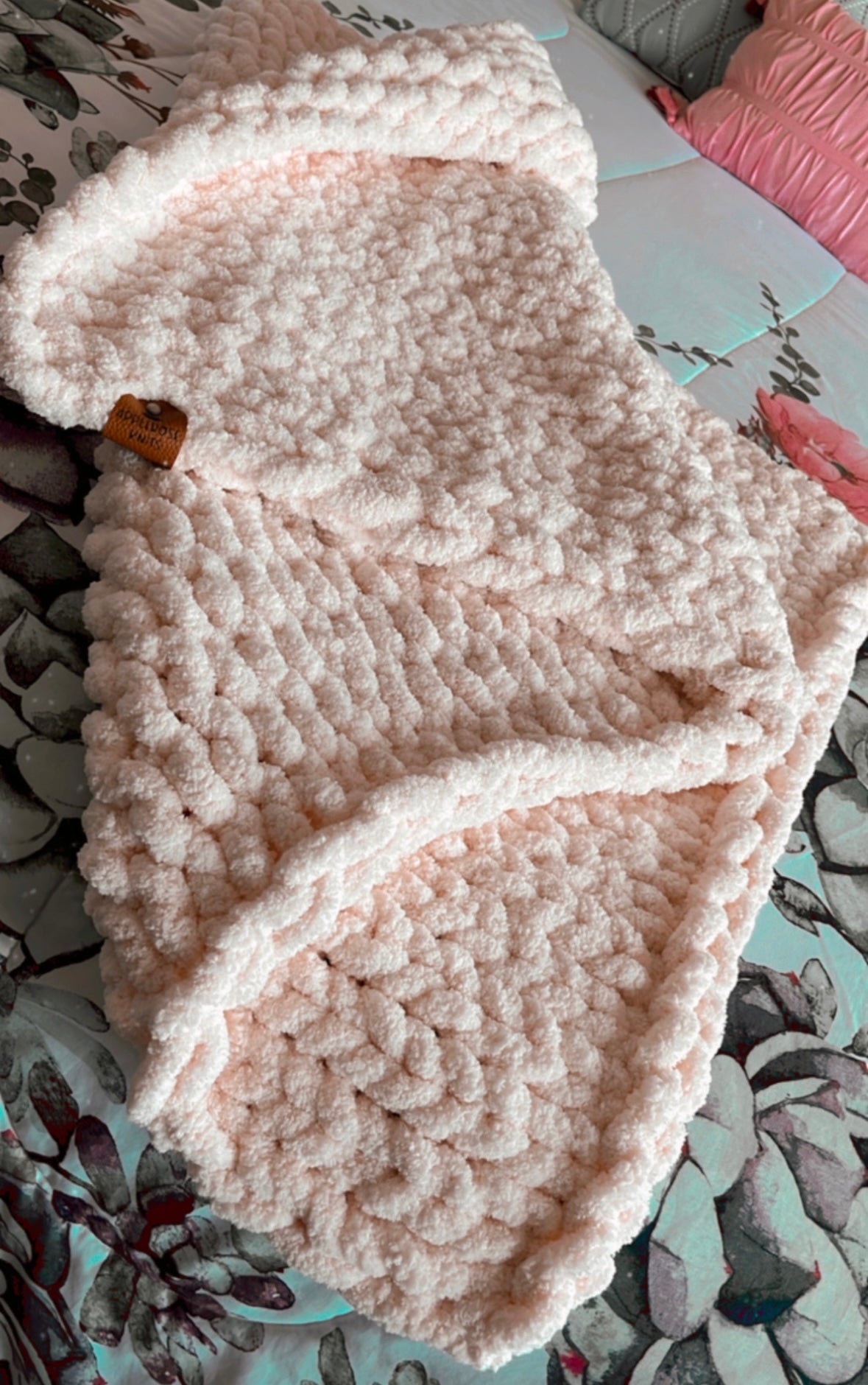 Soft Pink Chunky Knit Blanket.